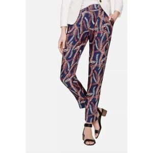 J. Crew Collection 100% Silk Dress Pants Coral Navy Floral Abstract Print Sz 4
